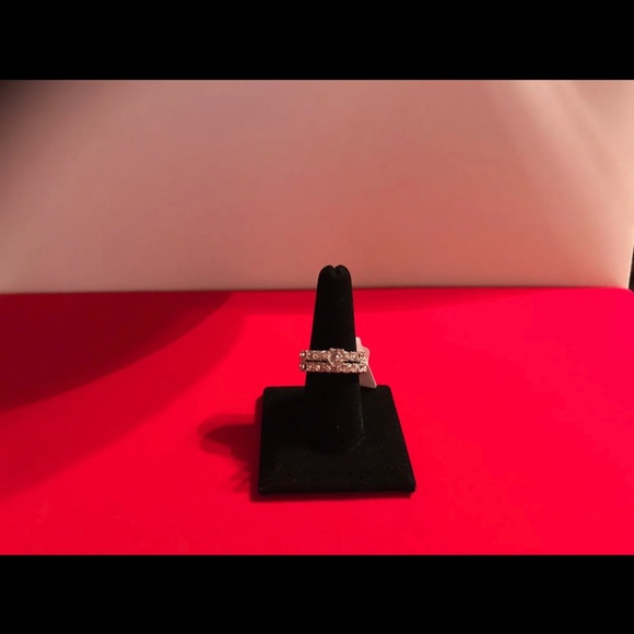 Silver Round Cut Rhinestone Wedding Rings Set - Picture 3 of 11